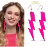 80’ler 90'lar Retro Neon Pembe Şimşek Küpe 10 cm