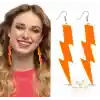 80’ler 90'lar Retro Neon Turuncu Şimşek Küpe 10 cm