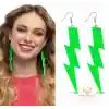 80’ler 90'lar Retro Neon Yeşil Şimşek Küpe 10 cm