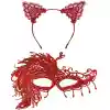 Alevin Zarafeti Kırmızı Dantel Maske ve Taç Seti 4 No – Kadın Kostüm Tamamlayıcı