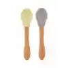 Bambu Saplı Silikon Mama Kaşığı 2li Mellow Yellow / Powder Grey