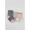 NessiWorld 3Lü Penye Kız Soket Çorap BS10112 Gri
