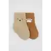 NessiWorld Bear Penye Soket Çorap 2Li BS10116 Bej