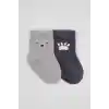 NessiWorld Bear Penye Soket Çorap 2Li BS10116 Gri