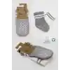 Çemberli Kaymaz Soket Çorap 2Li BS10125 Gri Ekru