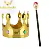 Çocuk Boy Altın Renk Kral Tacı ve Kırmızı Topuzlu Kral Asası