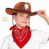Çocuk Kovboy Şapka Rozetli Kahverengi & Kırmızı Bandana Seti