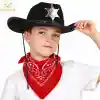 Çocuk Kovboy Şapka Rozetli Siyah & Kırmızı Bandana Seti