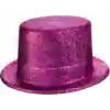 Fuşya Pembe Renk Parıltılı Simli Fötr Silindir Parti Şapkası