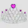 Fuşya Kalpli Gümüş Renk Kraliçe Tacı Prenses Tacı NessiWorld