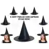 Halloween Siyah Renk Parlak Dralon Cadı Şapkası Yetişkin ve Çocuk Uyumlu 6 Adet