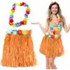 Hawaii Luau Aloha Turuncu Püsküllü 40 cm Etek ve Hawaii Kolye Seti