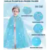 Karlar Ülkesi Elsa Frozen Mavi Pelerin – 80 cm Kar Desenli Çocuk Pelerini ( Taç Hariç )