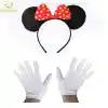 Kırmızı Fiyonklu Minnie Mouse Tacı ve Beyaz Eldiven Seti