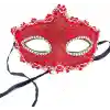 Kırmızı Renk Gözler Kristal Taşlı Dantelli Parti Maskesi 11x17 cm