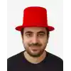 Kırmızı Renk Plastik Nubuk Kadife Kaplama Fötr Şapka 11 cm