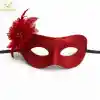 Kırmızı Simli Tüylü Balo Maskesi – Kadın Parti & Maskeli Balo Maskesi