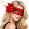 Kırmızı Taşlı Venedik Parti Maskesi – Tüylü Payetli