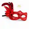 Kırmızı Tüylü Balo Maskesi Kadın Parti Aksesuarı