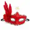 Kırmızı Tüylü Venedik Lüks Balo Maskesi