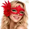 Kırmızı Tüylü Venedik Lüks Balo Maskesi