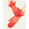 Kısa Boy Likralı Güpürlü Yetişkin Tül Eldiven Kırmızı Renk