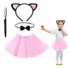 Pembe Renk Etekli Kedi Kostüm Seti (Tütü, Taç, Papyon, Kuyruk)