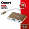 QPORT Q-TV03 TYPE-C TO VGA/USB/TYPE-C 1920x1080P ÇEVİRİCİ ADAPTÖR