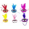 Renkli Tüylü Venedik Parti Maskesi Karışık Renk 12 Adet