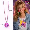 Retro Disko Topu Şekilli 80'ler 90'lar Fuşya Pembe Renk Plastik Kolye