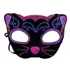 Siyah Kadife Kaplama Üzeri Pembe Mavi Sim İşlemeli Kedi Maskesi 20x13 cm