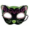 Siyah Kadife Kaplama Üzeri Pembe Yeşil Sim İşlemeli Kedi Maskesi 20x13 cm