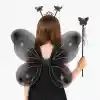 Siyah Kelebek Kız Seti – 50 cm Kelebek Kanadı, Taç ve Asa
