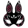 Siyah Renk Kırmızı Beyaz Simli Siyah Süet Kaplama Tavşan Maskesi 18x16 cm