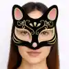 Siyah Renk Süet Kaplama Üzeri Pembe Sarı Simli Kedi Maskesi 17x14 cm