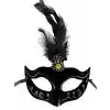 Siyah Renk Tüylü Siyah Süet Kaplama Parti Balo Maskesi 20X16 cm