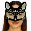 Siyah Renk Üzeri Gümüş Yeşil Simli Süet Kaplama Kedi Maskesi 17x14 cm