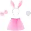 Tavşan Tacı Eteği Papyonu ve Kuyruk Kostüm  Seti Pembe Renk Çocuk Boy