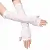 Uzun Zarif Dantel Eldiven Parmaksız Beyaz 35 cm