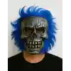 Wild Skull - Gümüş Kafatası Mavi Saçlı İskelet Maske
