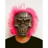 Wild Skull - Gümüş Kafatası Pembe Saçlı İskelet Maske
