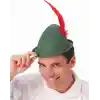 Yeşil Renk Kırmızı Tüylü Peter Pan Şapkası Robin Hood Şapkası 24X23 cm