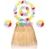Yetişkin Çocuk Hawaii Parti Seti - 40 cm Naturel Etek + Çiçek Aksesuarlar (5 Parça) NessiWorld