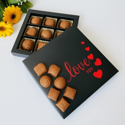 Lavin Artisan Kalpli Çikolata Kutusu 9 Adet Siyah Kutu