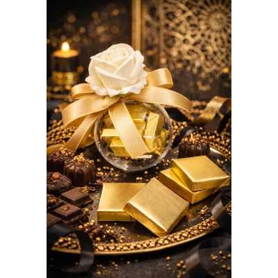 Sargılı Kare Gold Çikolata Özel Kutuda