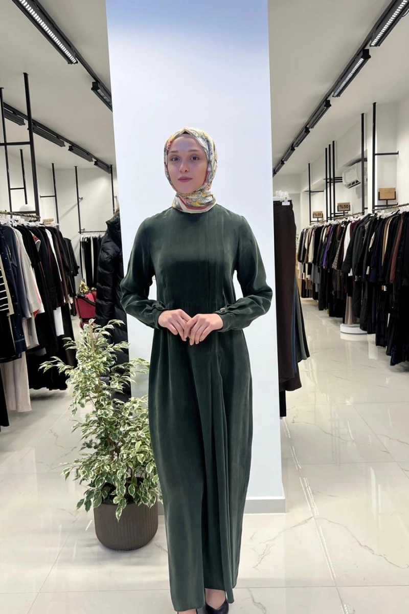 Pili Detaylı Düz Renk Elbise T26Y-4039