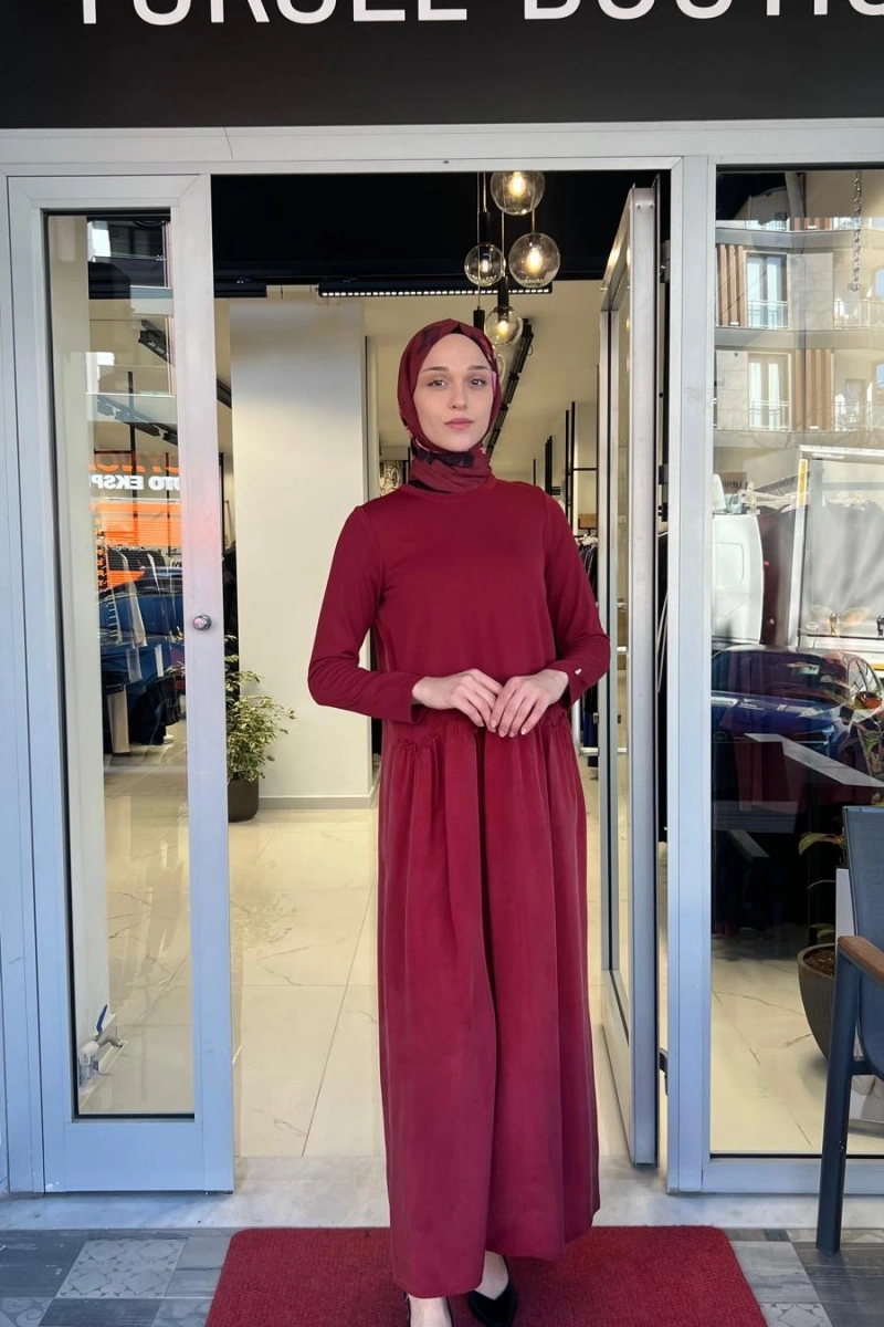Büzgü Detaylı Triko Cupro Elbise T26Y-4038