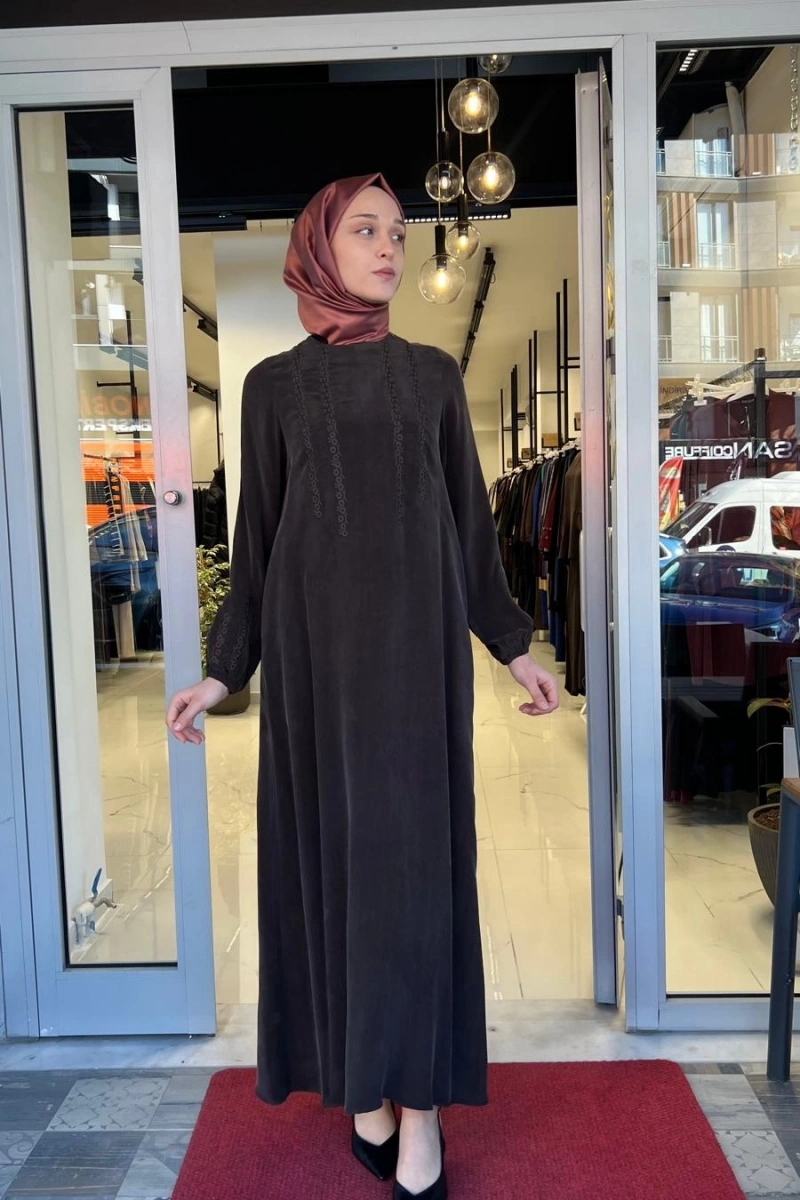 Nakış Detaylı Cupro Elbise T26Y-4015
