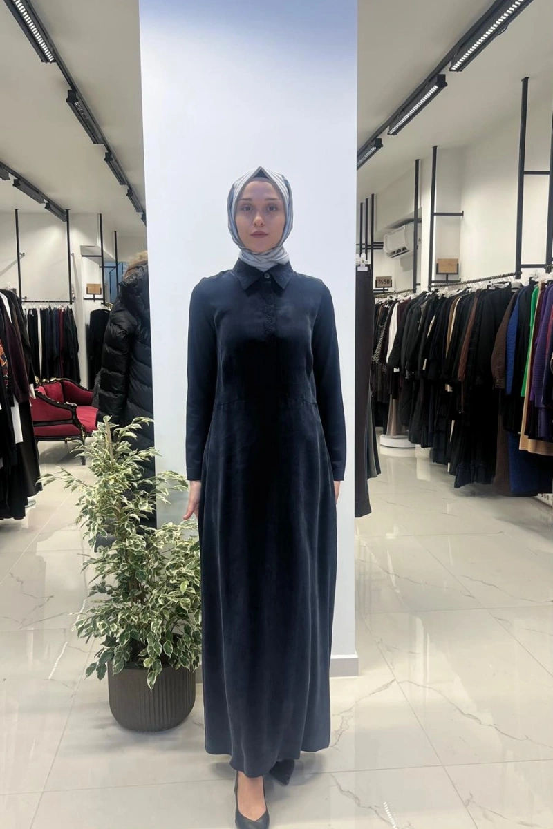 Gömlek Yaka Nakışlı Cupro Elbise T26Y-4025