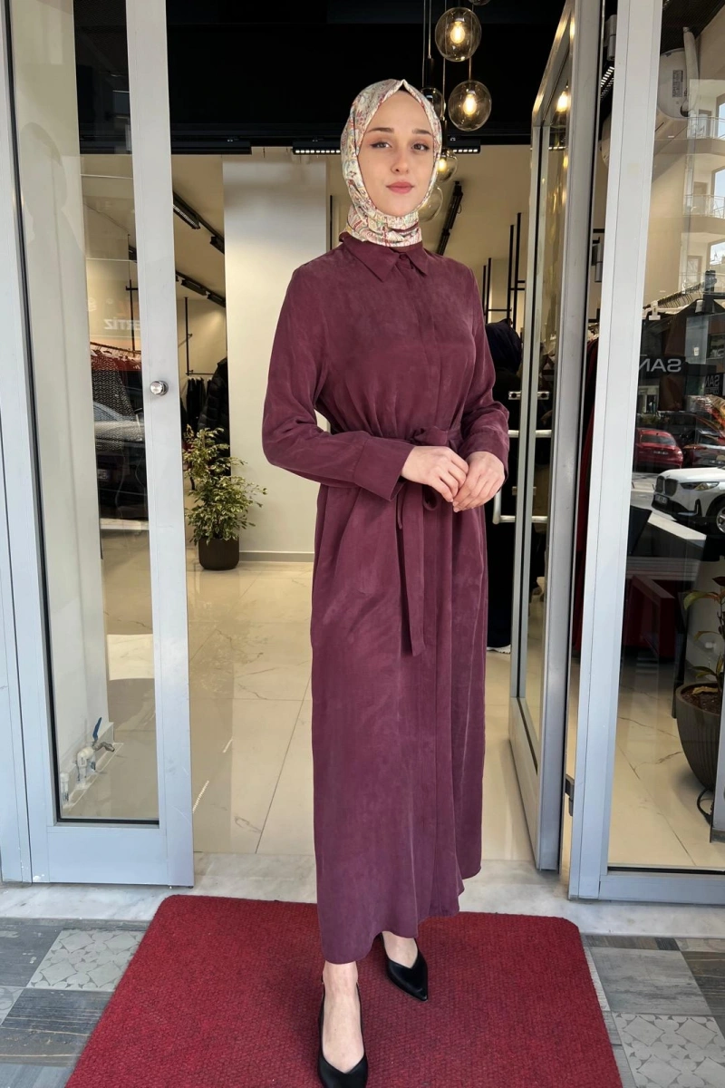 Gloria Taşlanmış İpek Gömlek Elbise TD-3671